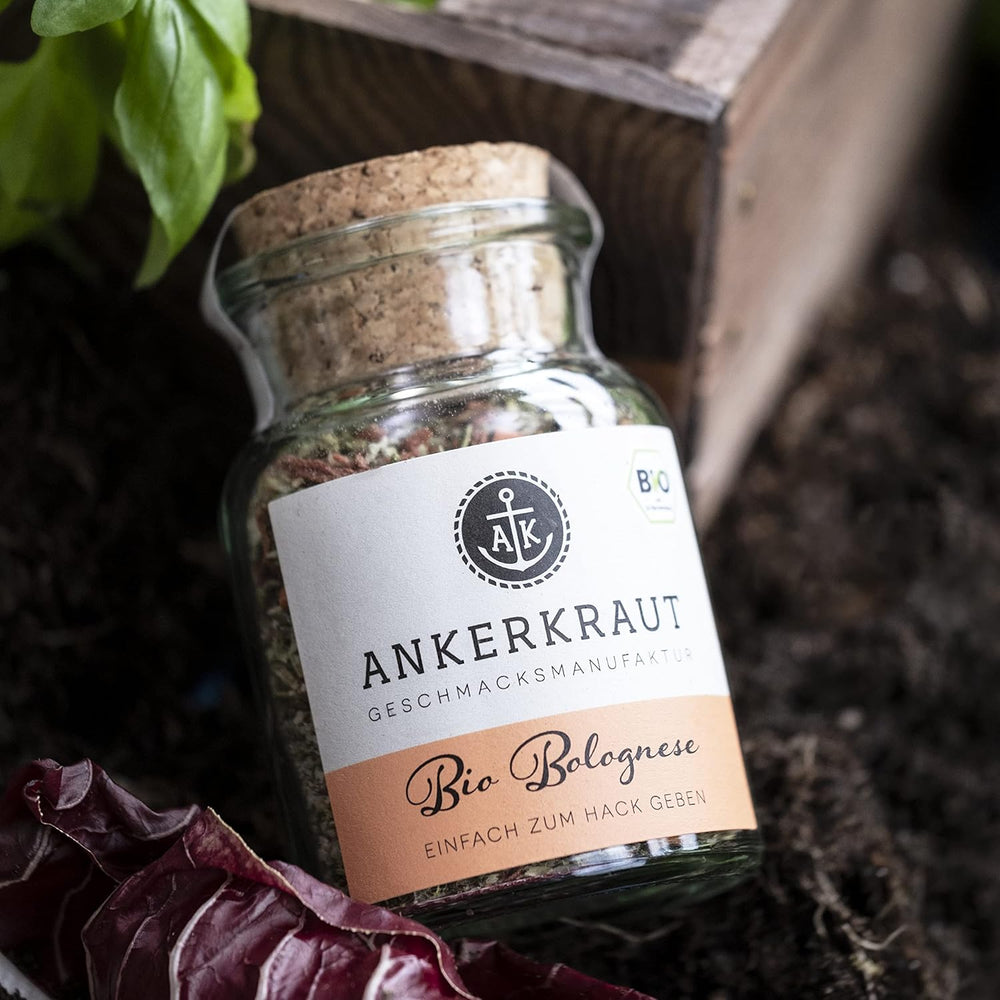 Ankerkraut Bio Bolognese Gewürz, Spaghetti und Pasta kochen, Lasagne selber machen, 90g im Korkenglas