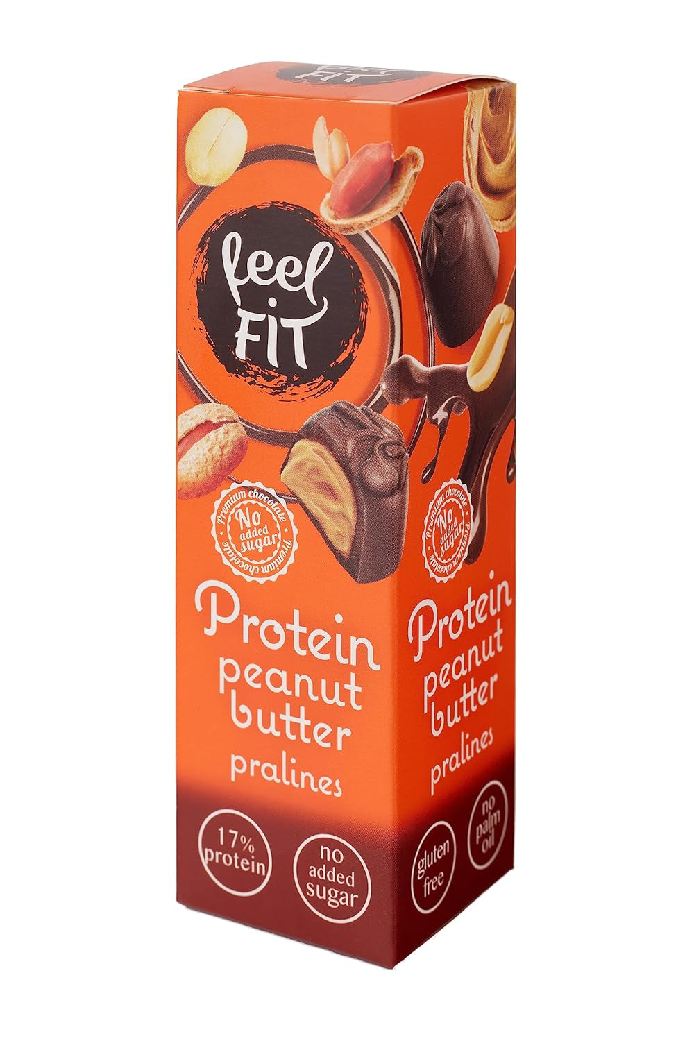 Feel FIT Praline proteiche al burro di arachidi in cioccolato al latte di alta qualità, senza zuccheri aggiunti, 17% di proteine, senza glutine 66 g (1 confezione)