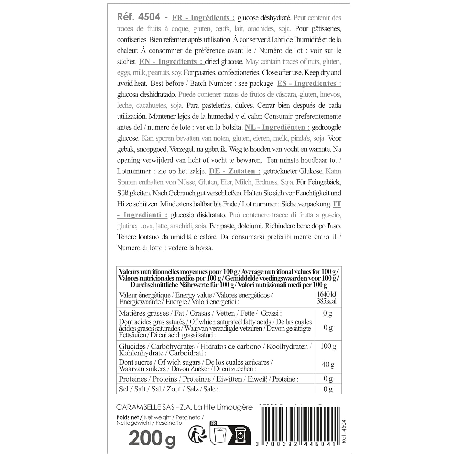 Scrapcooking Dörrte Glucose, 200 G Dolcificanti Naty Shop