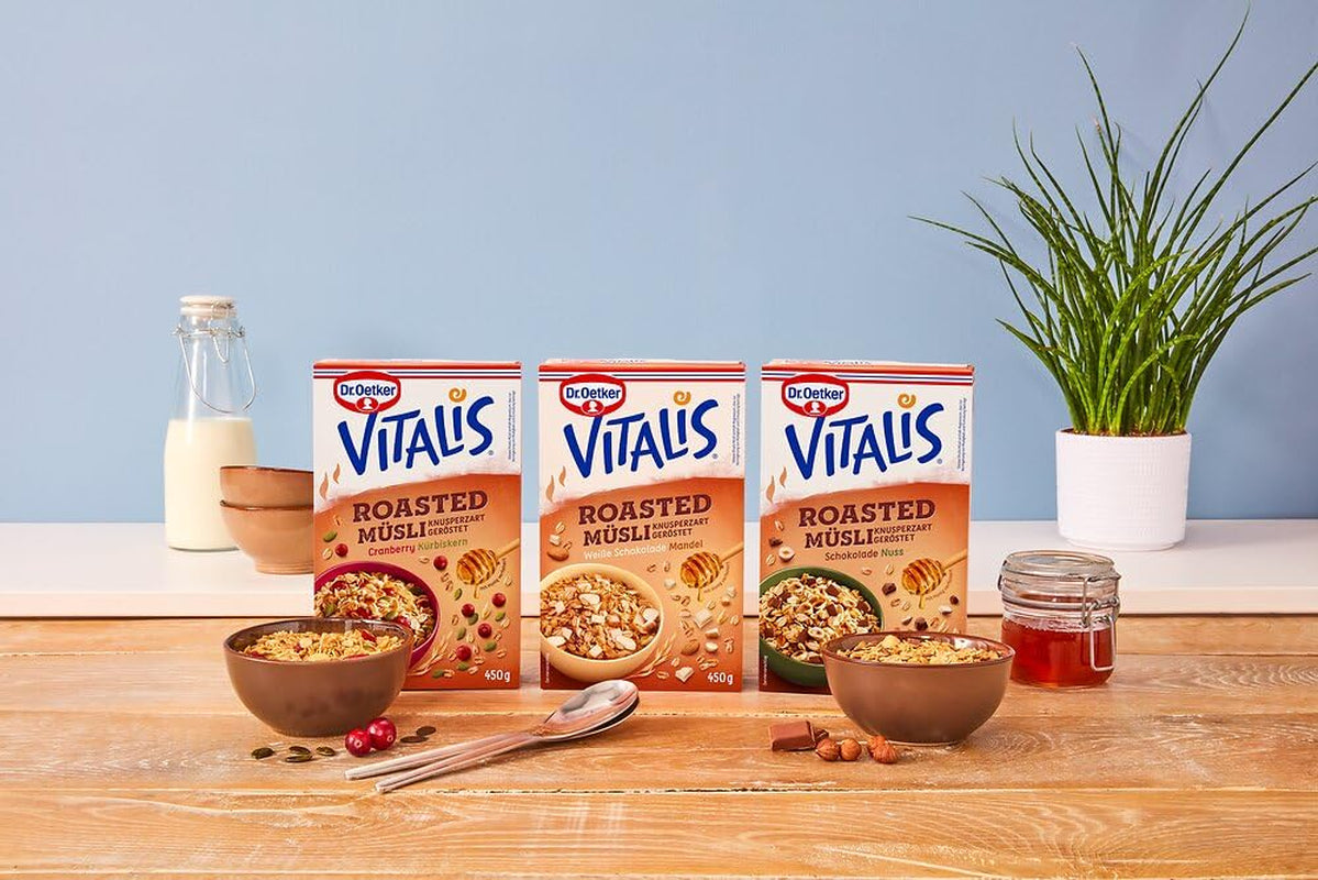 Dr. Oetker Vitalis Muesli Tostato con Mirtilli Rossi e Semi di Zucca: Muesli Tostato con Mirtilli Rossi Secchi, Confezione da 8 (8 x 501g)