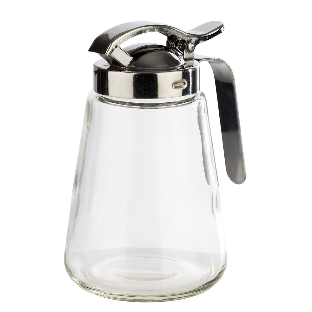 APS 765 Cană universală, cană de turnat din sticlă cu capac filetat din oțel inoxidabil, cană de turnat pentru miere, frișcă de cafea sau alte lichide, 8,5 x 12 cm, 13 cm înălțime