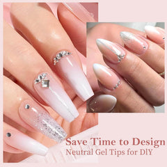 Set de unghii false - 240 de bucăți, unghii false franțuzești, pentru lipit - Design gradient alb roz, unghii artificiale, acoperire completă, gel moale, naturale și confortabile la purtare (migdală roz)