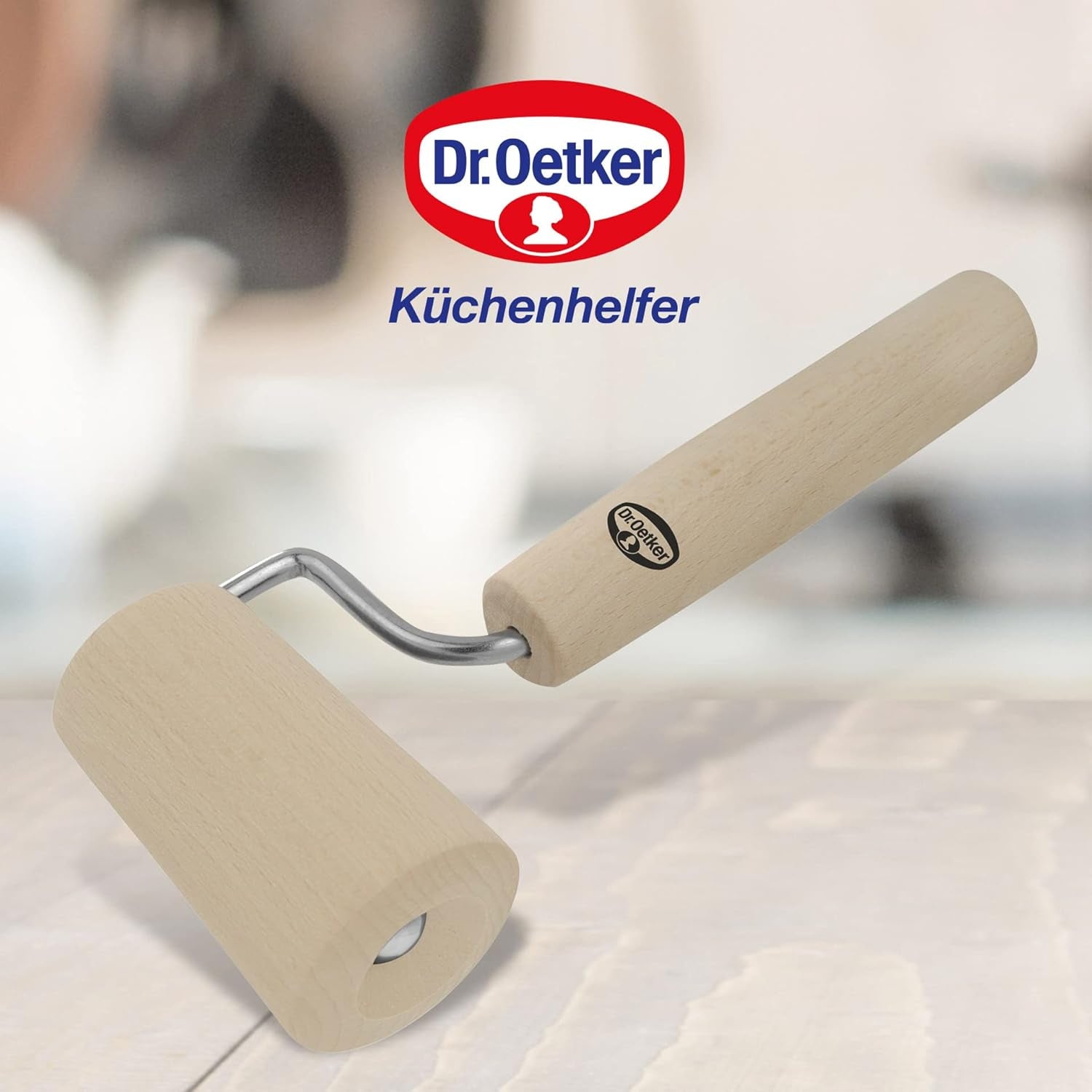 Dr. Oetker Teigroller aus Holz – Teigrolle aus Buchenholz di alta qualità – Perfekt für round und eckige Formen – ca. 18 x 7 cm, Rolle Durchmesser ca. 4,5 cm