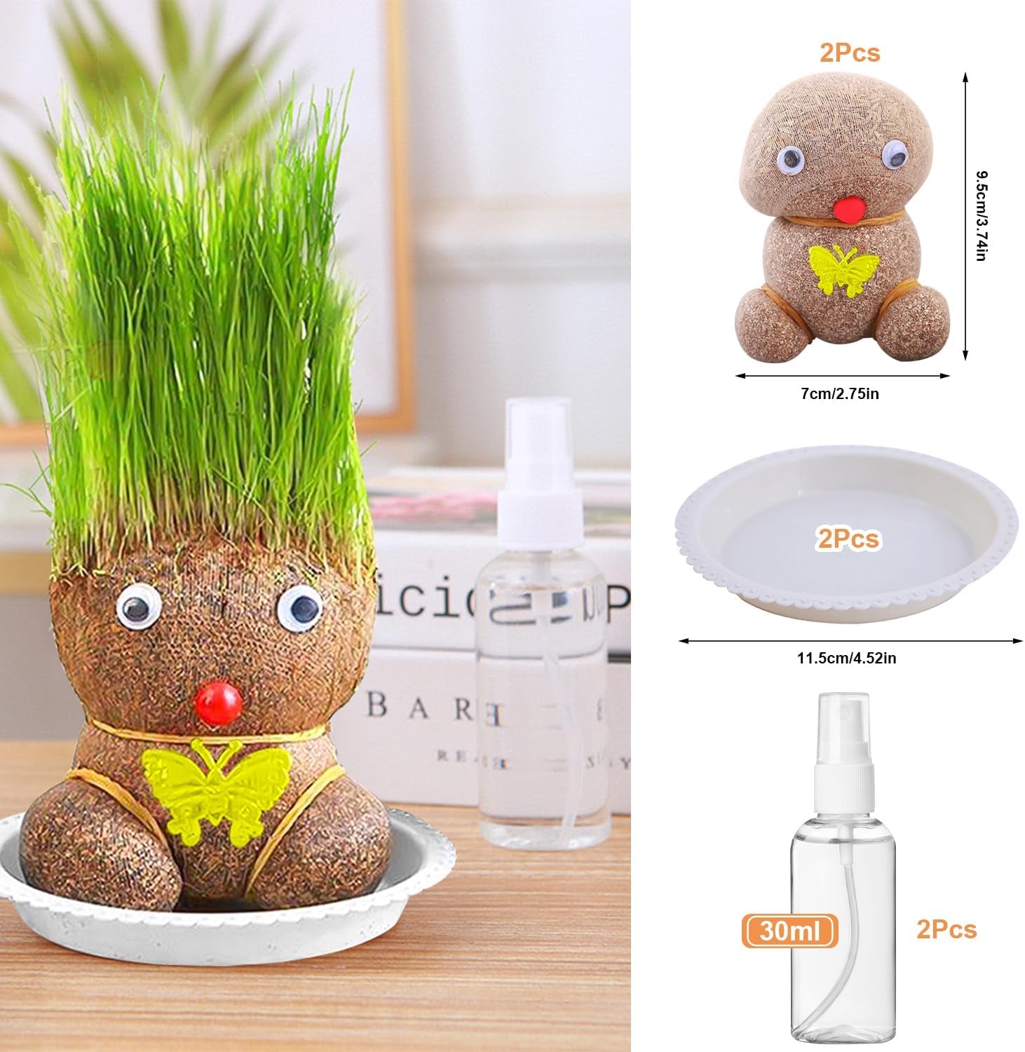 2 Stück Graskopf Wachsende,Graskopf Puppenpflanze,Wachsende Graskopf Puppenpflanze,Graskopf Haarwuchs,Grass Head Doll Bonsai Growing Plants,Mini Bonsai Gras Kopf Figure Puppen Für Schlafzimmer
