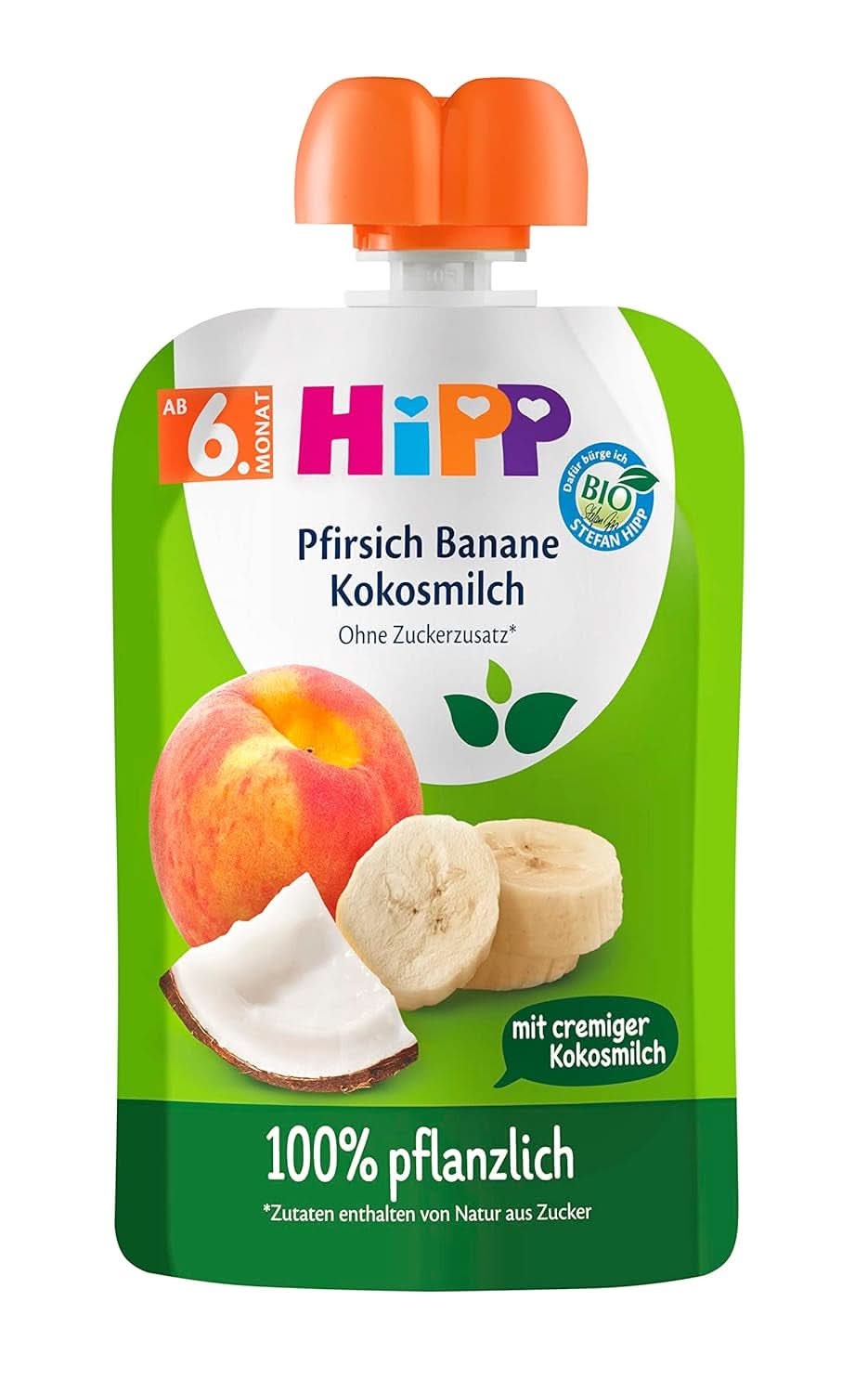 Hipp latte di frutta e verdura per neonati, pesche, banane con latte di cocco (4 x 4 x 90g) Mamma e Bambino Naty Shop
