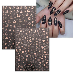 JMEOWIO Nagelsticker Mond Stern 10 Blatt Nail Art Sticker Selbstklebend Nagelaufkleber Roségold Dekoration Nageldesign Zubehör