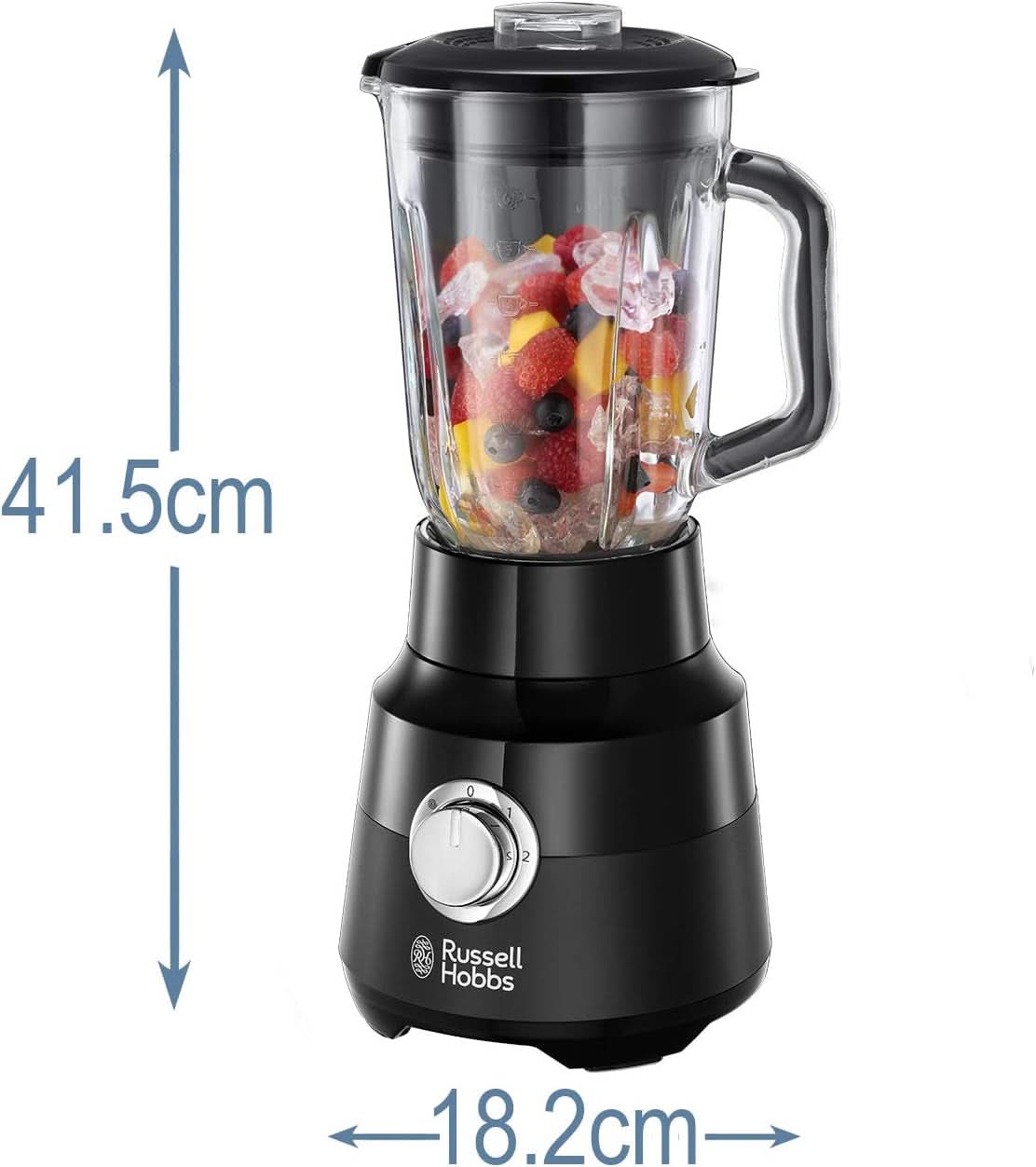 Russell Hobbs Robot da cucina [1.5L Glasbehälter] Matt Schwarz (Starker 0.9PS Motor, Impuls-/Ice-Crush-Funktion, Edelstahlmesser, Bpa-Frei Mixer, Elektrischer Zerkleinerer, Smoothie-Maker) 24722-56 Cucina Naty Shop