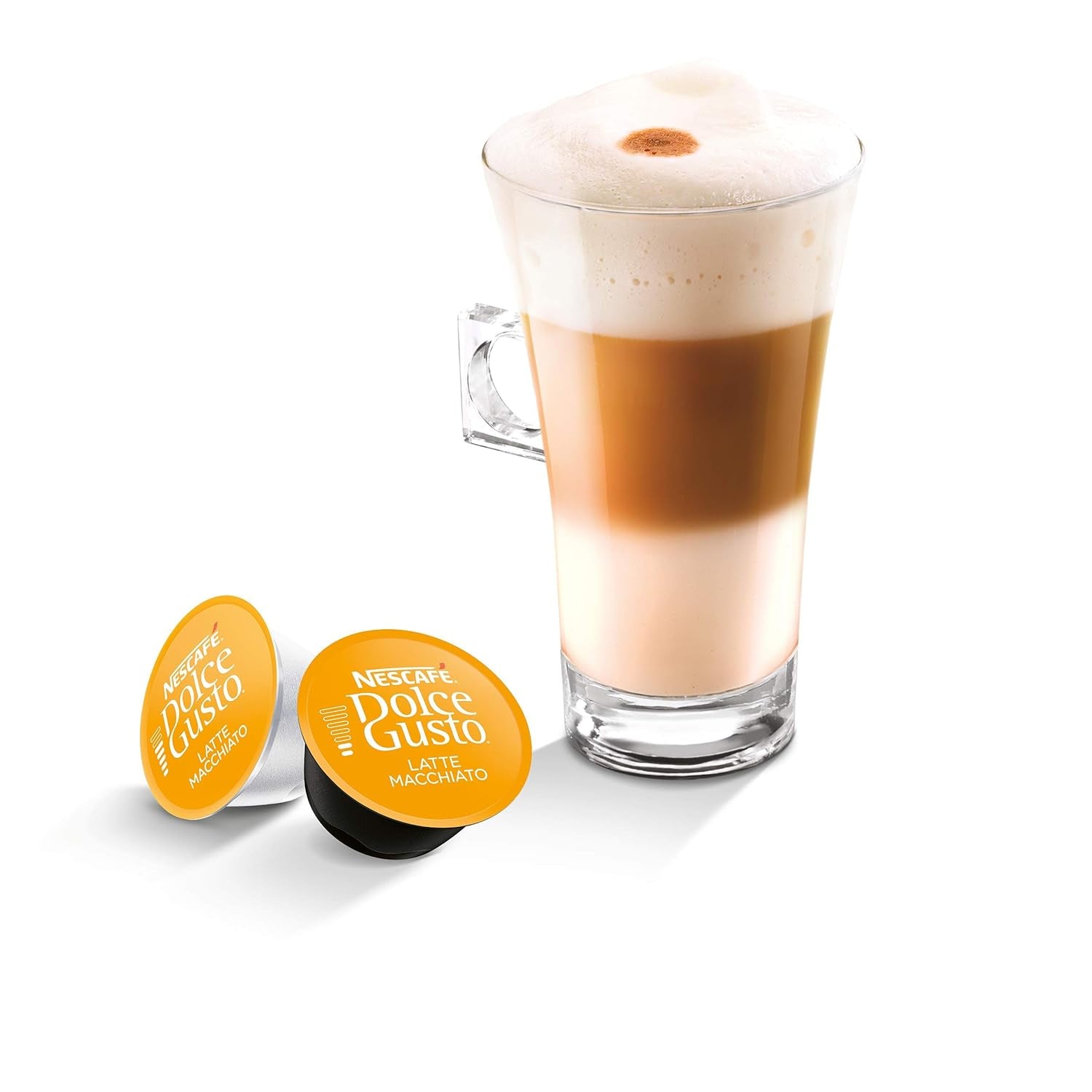 NESCAFÉ Dolce Gusto Latte Macchiato, 48 Kaffeekapseln, Aromatischer Espresso, 3-Schichten -Köstlichkeit aus feinem Milchschaum, Aromaversiegelte Kapseln, 9er Pack (3x16 Kapseln)