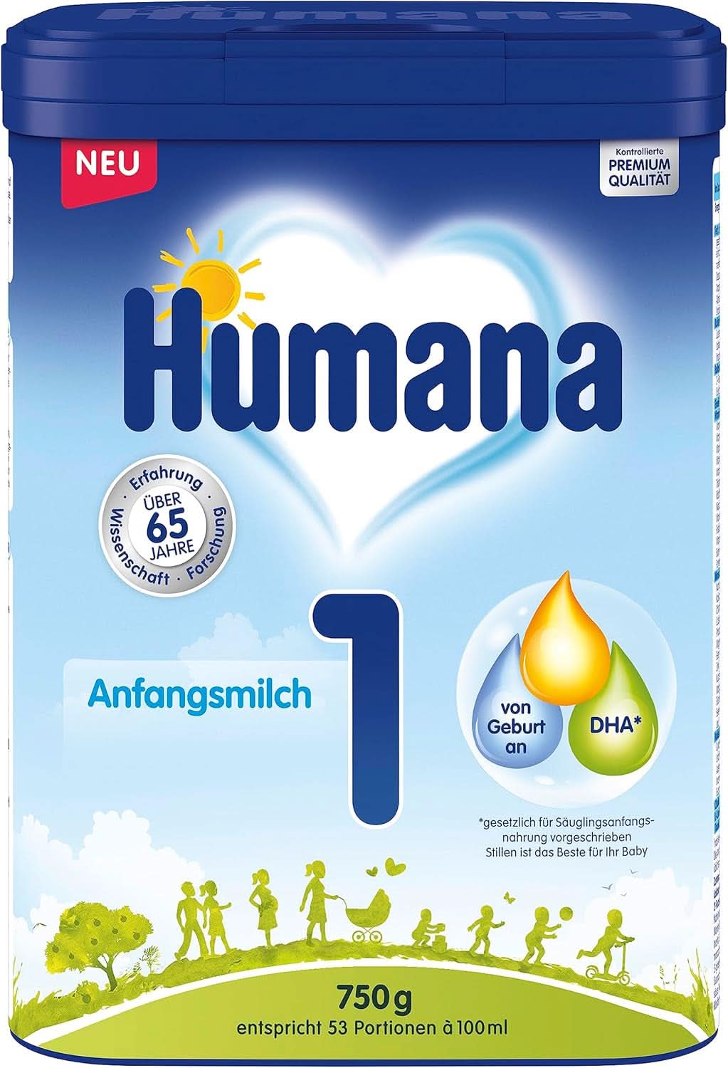 Humana Initial Milk 1, dalla nascita, latte in polvere per il latte infantile, in aggiunta al latte materno o come unico alimento per neonati, alimento iniziale solo con DHA e lattosio, 750 g Mother and Child Naty Shop 750 grammi