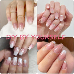 Set de vârfuri pentru unghii false - 240 de bucăți unghii false franțuzești pentru lipit - Unghii artificiale scurte, pătrate, pentru manichiură, pentru femei și bărbați (gradient scurt de sicriu)