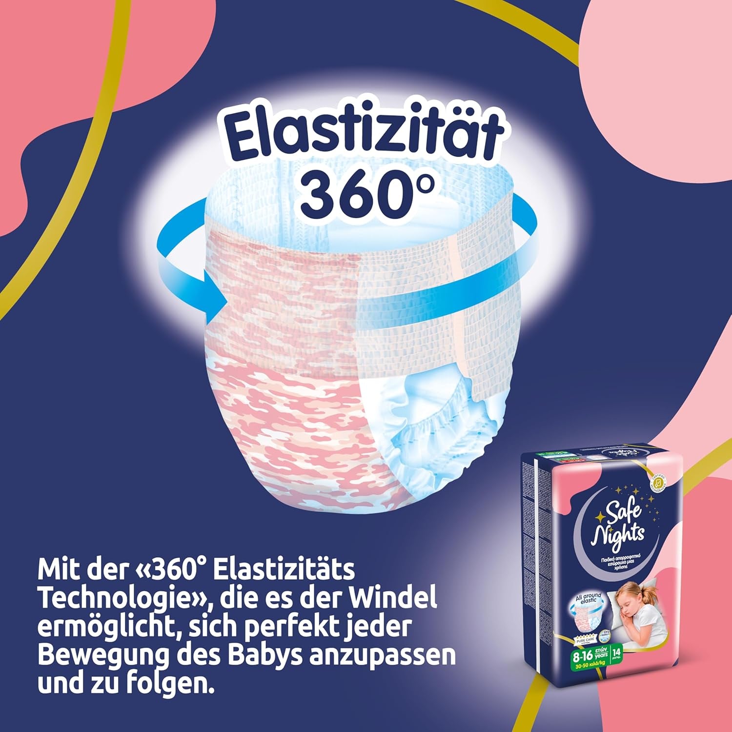 Safe Nights Girl, Indumenti da notte assorbenti per ragazze 8-16 anni (30-50 kg), confezione da 14