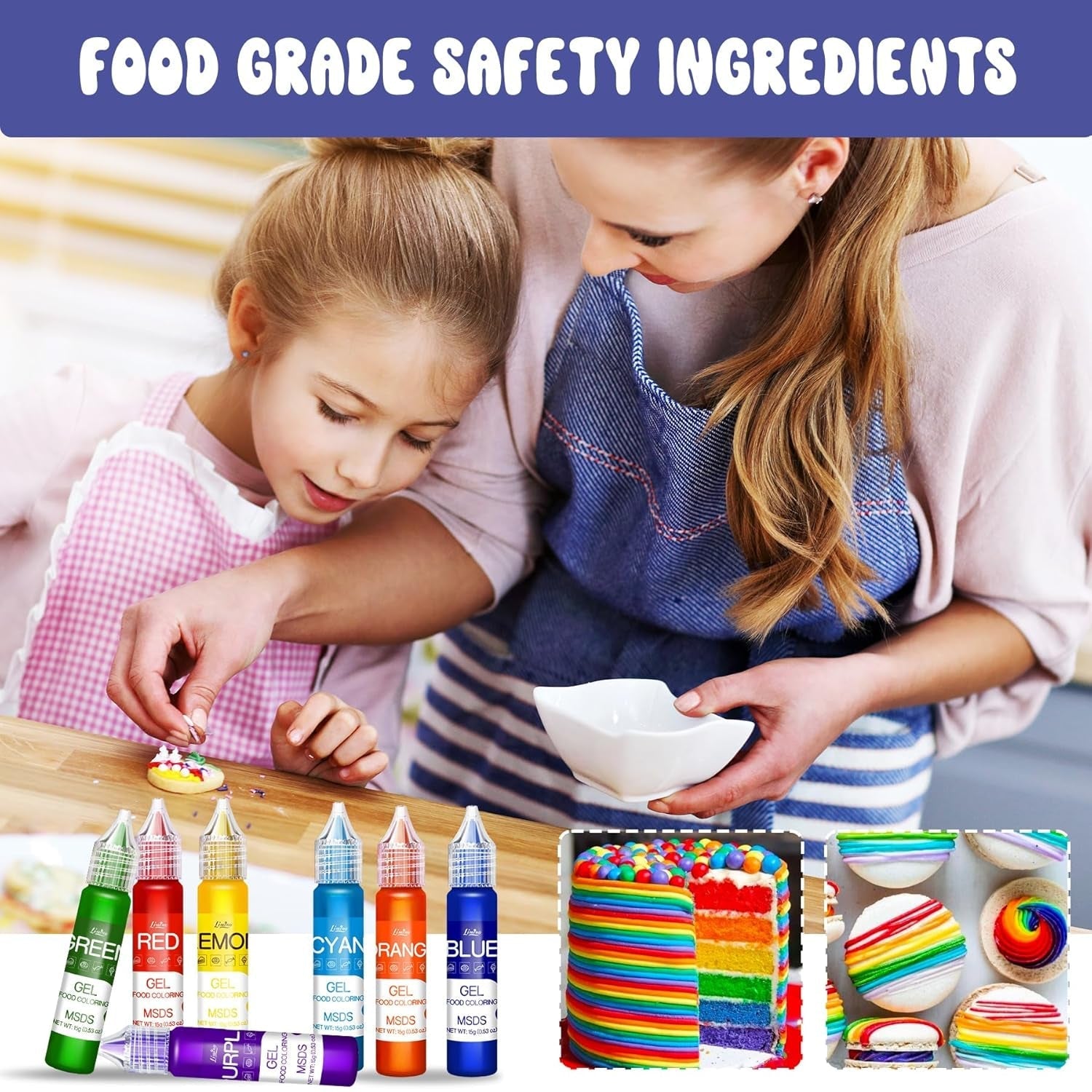 Colorant alimentar în gel - Coloranți alimentari în culorile curcubeului pentru prăjituri, copt, fursecuri, macaroane - Colorant alimentar concentrat fără zahăr pentru decorarea torturilor, băuturi, ouă de Paște, slime - 15 g fiecare