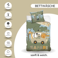 Set biancheria da letto per bambini, animali, 100% cotone con cerniera Biancheria da letto - bambini Naty Shop