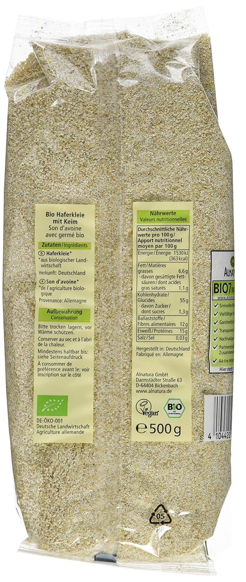 Tărâțe de ovăz organice cu germeni, 500g