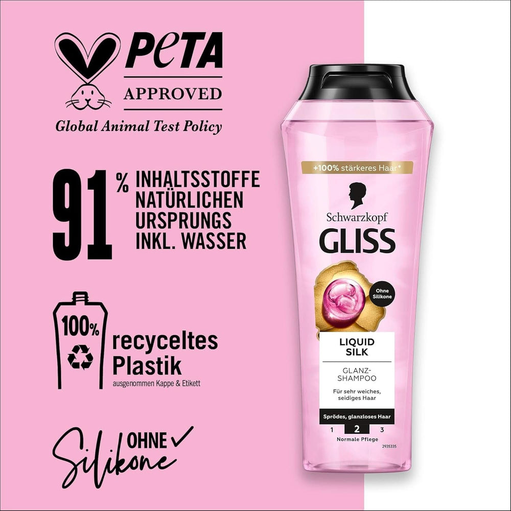 Gliss Shampoo Seta Liquida (250 ml), per capelli fragili e opachi Doccia e bagno Naty Shop