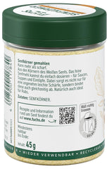 Fuchs Gewürze - Senfkörner gemahlen - für die Zubereitung von Rubs, zum Verfeinern von Suppen und Saucen - ingredienti naturali - 45 g in wiederverwendbarer, recyclebarer Dose