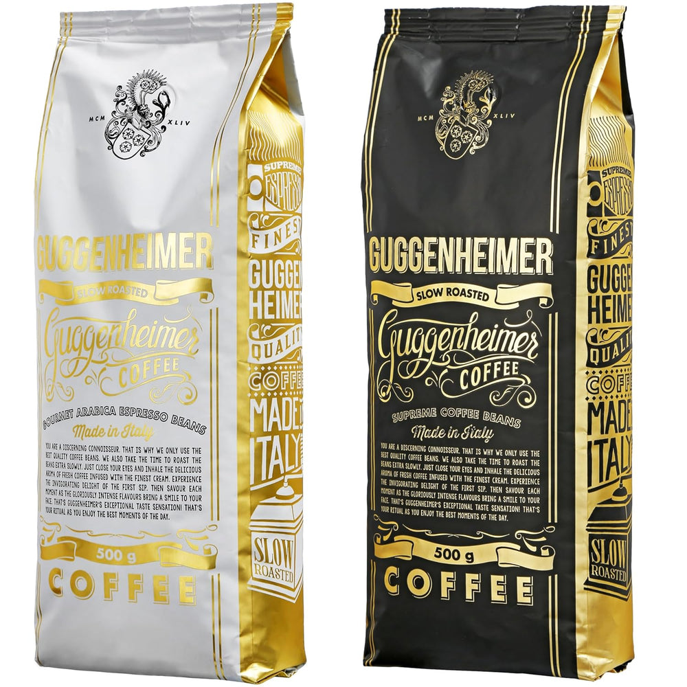 | Pachet mostră boabe de cafea 1 kg | Supreme 500g și Gourmet Arabica 500g | Aciditate scăzută | Cremă fină | Cel mai bun espresso pentru aparate complet automate | Set de degustare cafea
