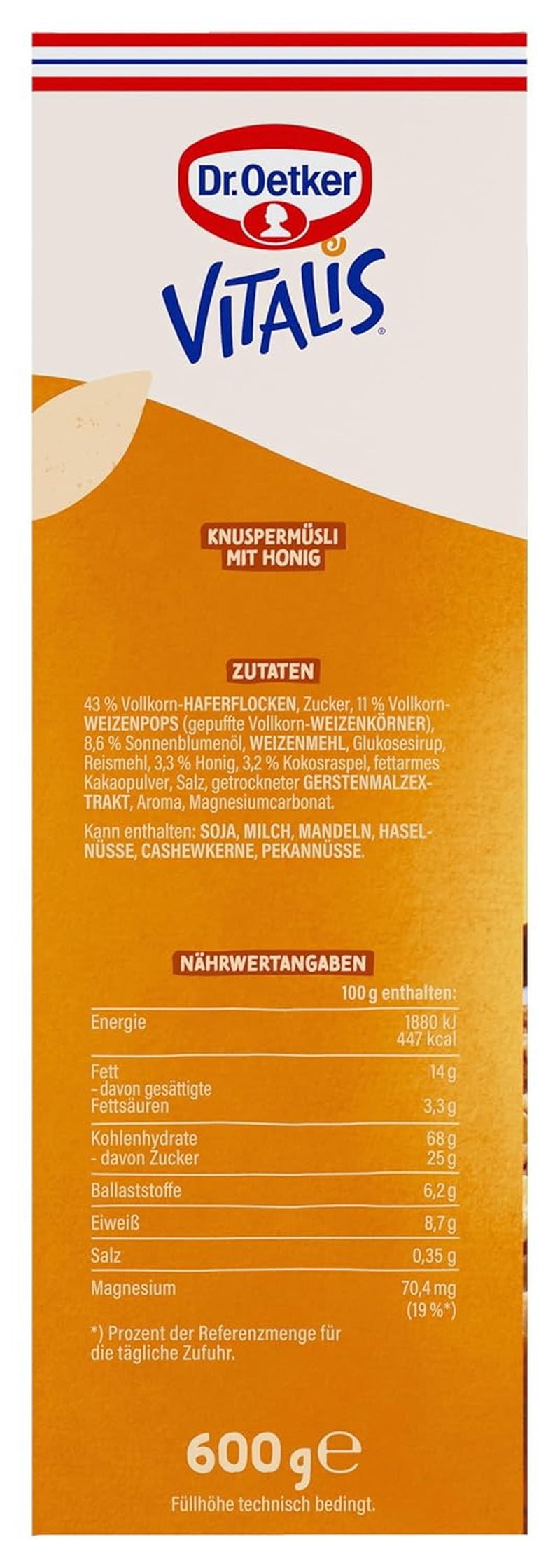 Dr. Oetker Vitalis Crunchy Honeys: Muesli croccante al miele per colazione e spuntini, confezione da 5 (5 x 600 g)