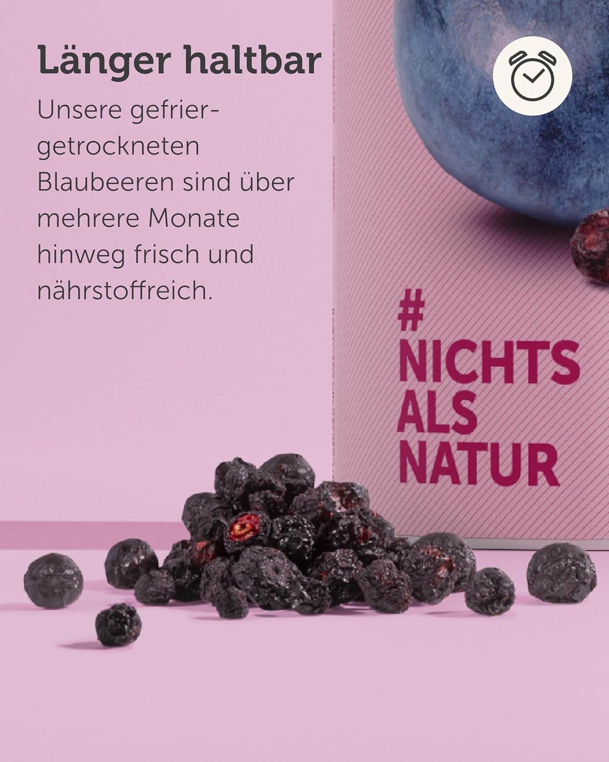 Afine organice liofilizate BUAH® | Afine organice liofilizate fără zahăr adăugat | 100% fructe liofilizate (vegan, fără gluten, fără lactoză) | Gustare ideală (140g) Produse deshidratate Naty Shop