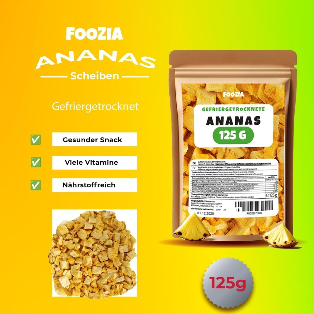 Ananas liofilizat 125g bucăți mari, Fructe liofilizate fără aditivi 100% pure - Fructe uscate naturale - Ananas uscat, fructe uscate de la Foozia Produse deshidratate Naty Shop