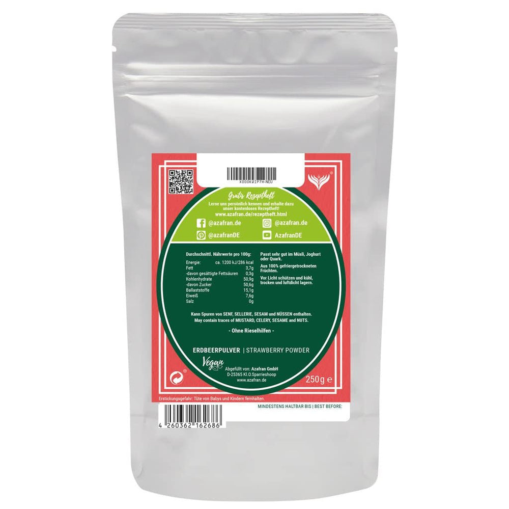 Azafran pulbere de căpșuni, căpșuni liofilizate (măcinate), pulbere de căpșuni 250g Produse deshidratate Naty Shop