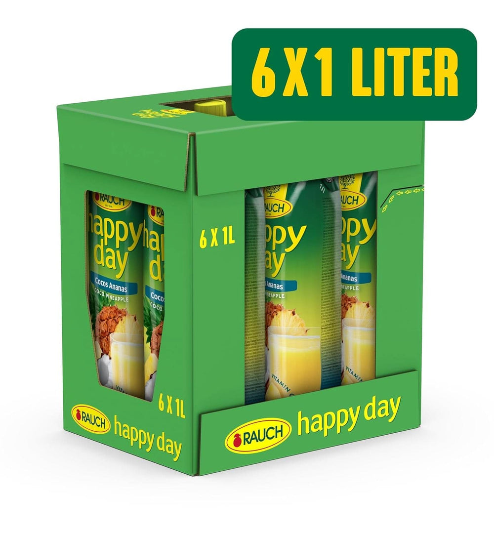 Rauch Happy Day Cocco-Ananas | Un viaggio ai Caraibi | Succo di frutta di ananas e acqua di cocco | 6 x 1 litro, Tetra Prisma Bevande analcoliche Naty Shop