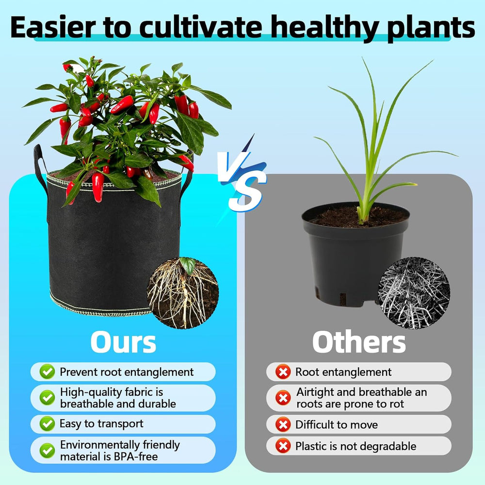 Vasi per Pomodoro da 12 Litri, Sacchi per Piante in TNT con Manici, Vasi da Giardino Ispessiti e Ventilati, Sacchi per Piante Riutilizzabili per Patate, Pomodori, Verdure, Fiori e Fragole