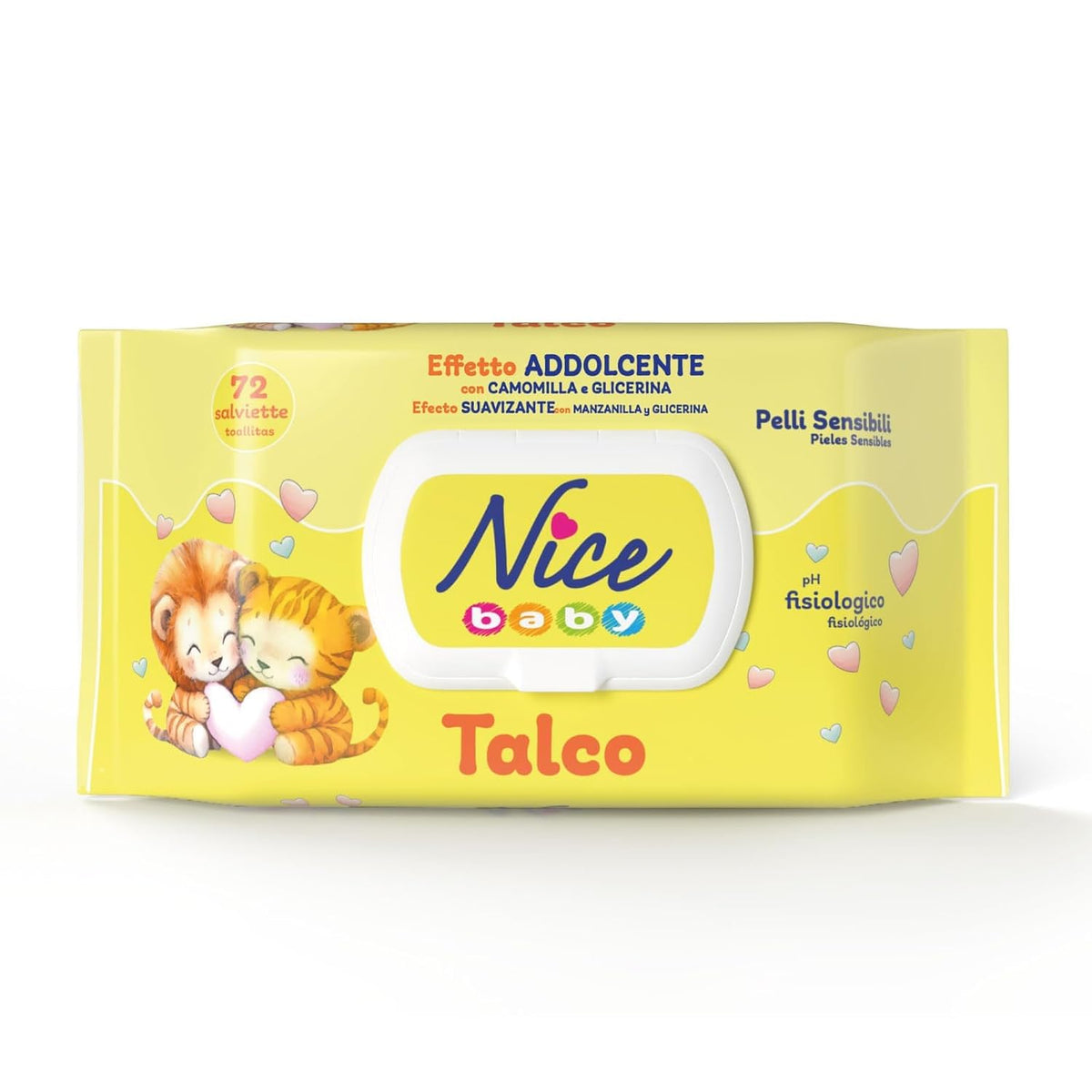 NICE Salviette umidificate per neonati 72 pezzi Con coperchio Talco Profumo Materiali naturali Pulizia delicata Bambino 1pz