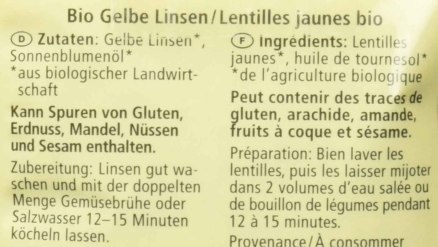Lenticchie gialle biologiche, 500g