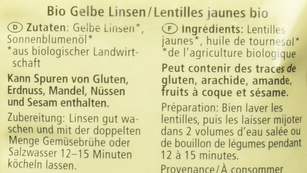 Lenticchie gialle biologiche, 500g
