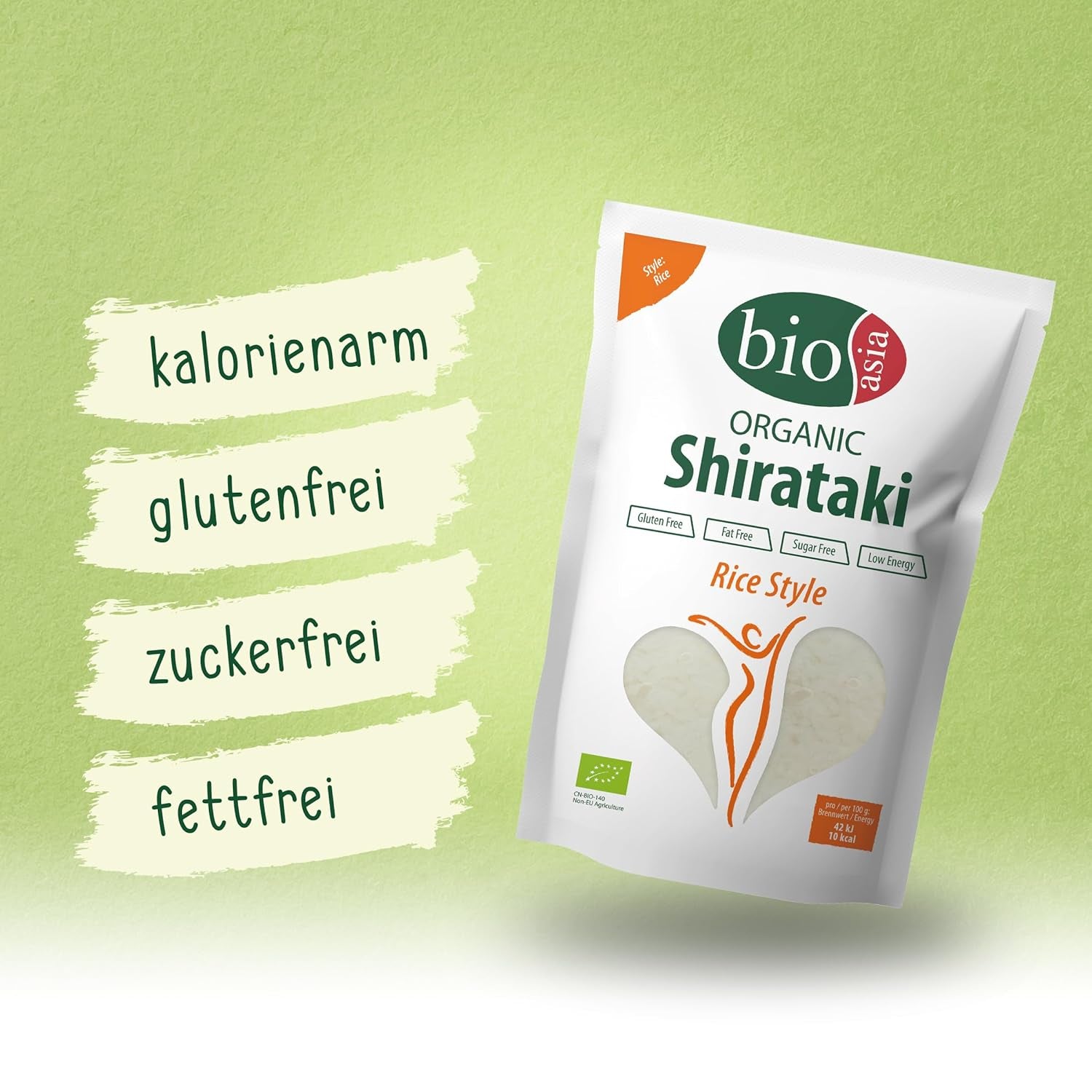 BIOASIA Riso Shirataki Biologico con Farina Konjac Biologica - Basso Contenuto Calorico - Senza Zuccheri, Grassi e Glutine (1 x 270g)