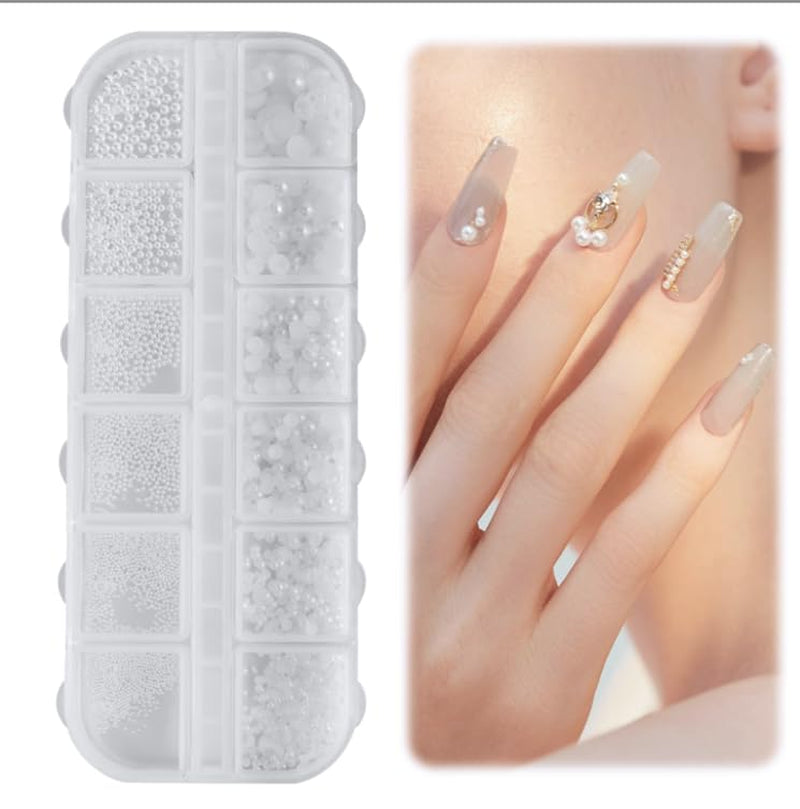 Nail Art Strasssteine 1 Schachtel, Nail Charms, 12 Typen Weiße Perlen Für Nägel, Flatback Rhinestones, Klein Edelstahl-Perlen, Nagel Deko, Nagel Zubehör