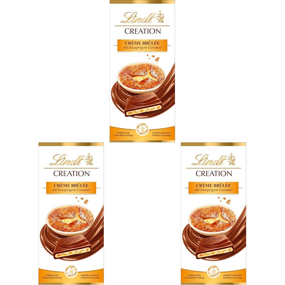 Bar Crème Brûlée Lindt Creazione di cioccolato | Ripieno di Crème Brûlée con caramello croccante, ricoperto di finissimo cioccolato al latte | Tavoletta di cioccolato | Regalo di cioccolato, 150 g
