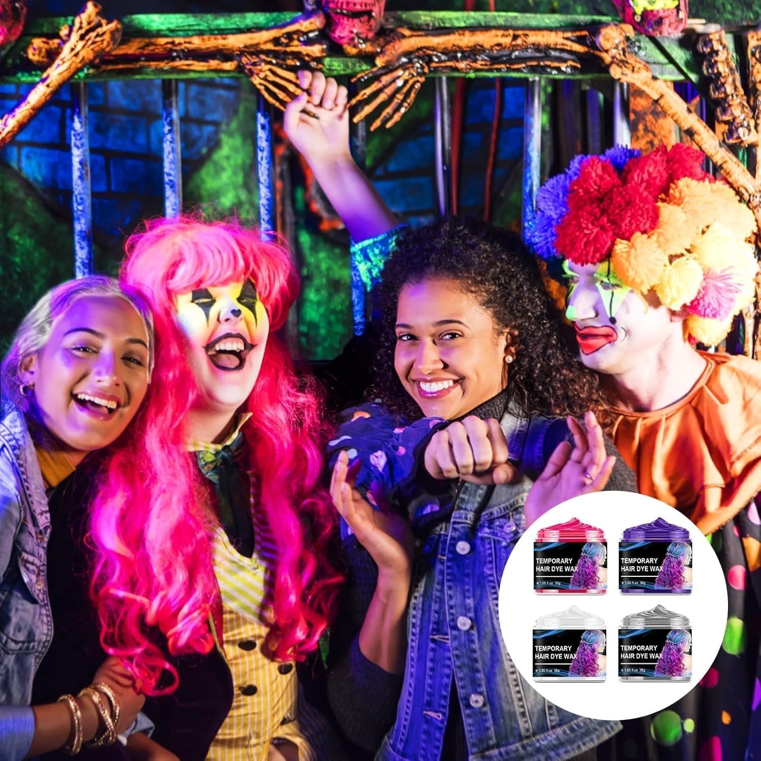 Vopsea de păr temporară de Halloween 4 culori, ceară de culoare pentru păr, Styling Hair Tone pentru bărbați femei, pentru Halloween Cosplay Party Vopsea pentru par Naty Shop