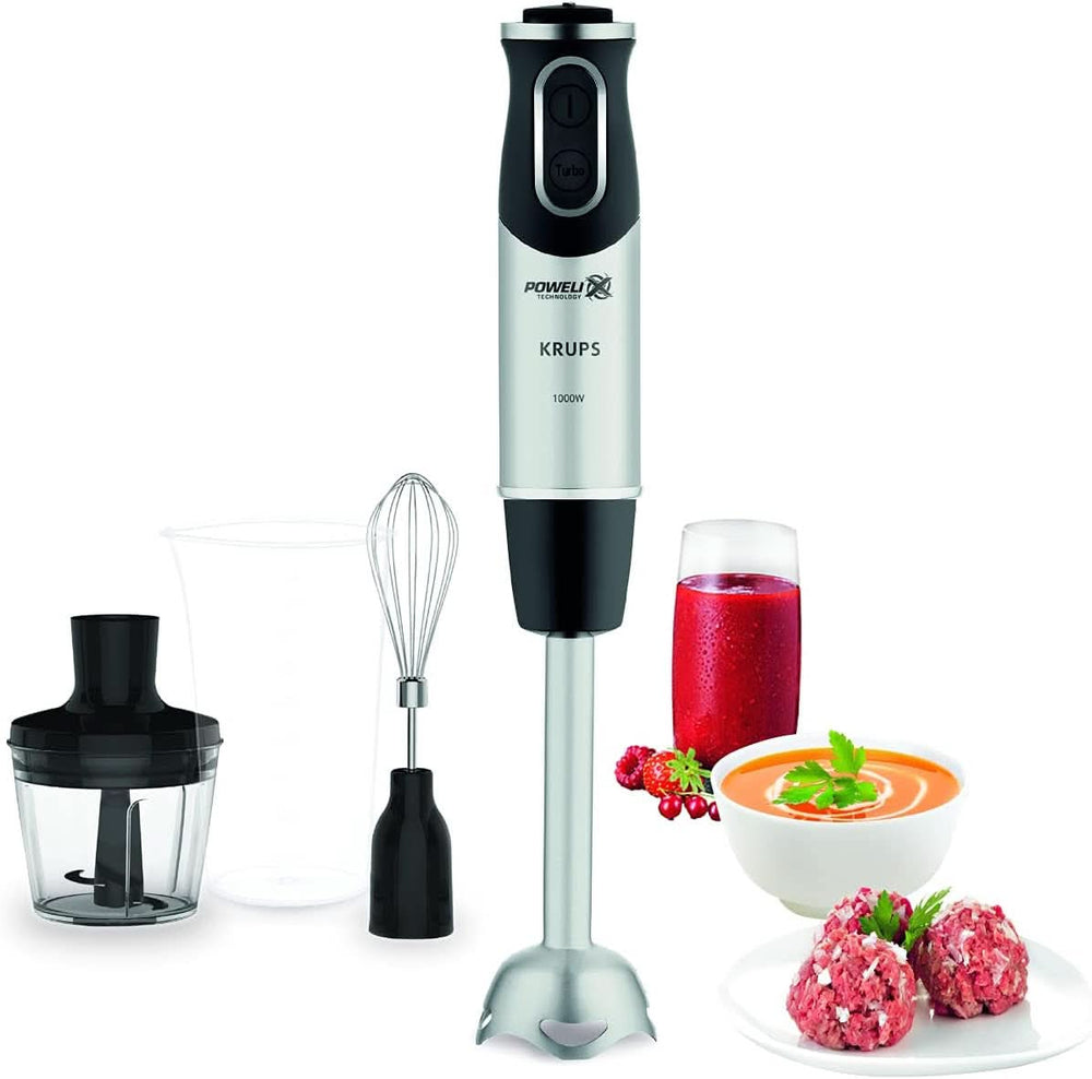 Robot da cucina Krups Perfect Mix HZ6568 | Frullatore | 1000 Watt | Edelstahlfuß | 4 Extra Scharfe Messer | Tecnologia Powelix | Schneebesen | 500ml Zerkleiner | Messbecher da 800 ml | Schwarz/Silber Cucina Naty Shop
