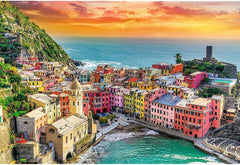 Trefl 26196 1500 elemente, carton cel mai gros, organic, ECO, Italia, apus de soare, divertisment pentru adulți și copii de la 12 ani, Uft-Puzzle Romantic Sunset: Vernazza, Liguria, Italia Puzzle Naty Shop