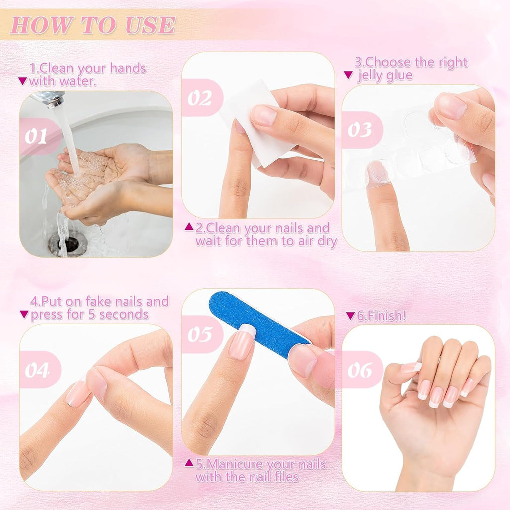 360 de bucăți unghii artificiale franțuzești, unghii false dreptunghiulare medii, false, naturale, DIY, vârfuri false cu pilă de unghii, pentru doamne și femei