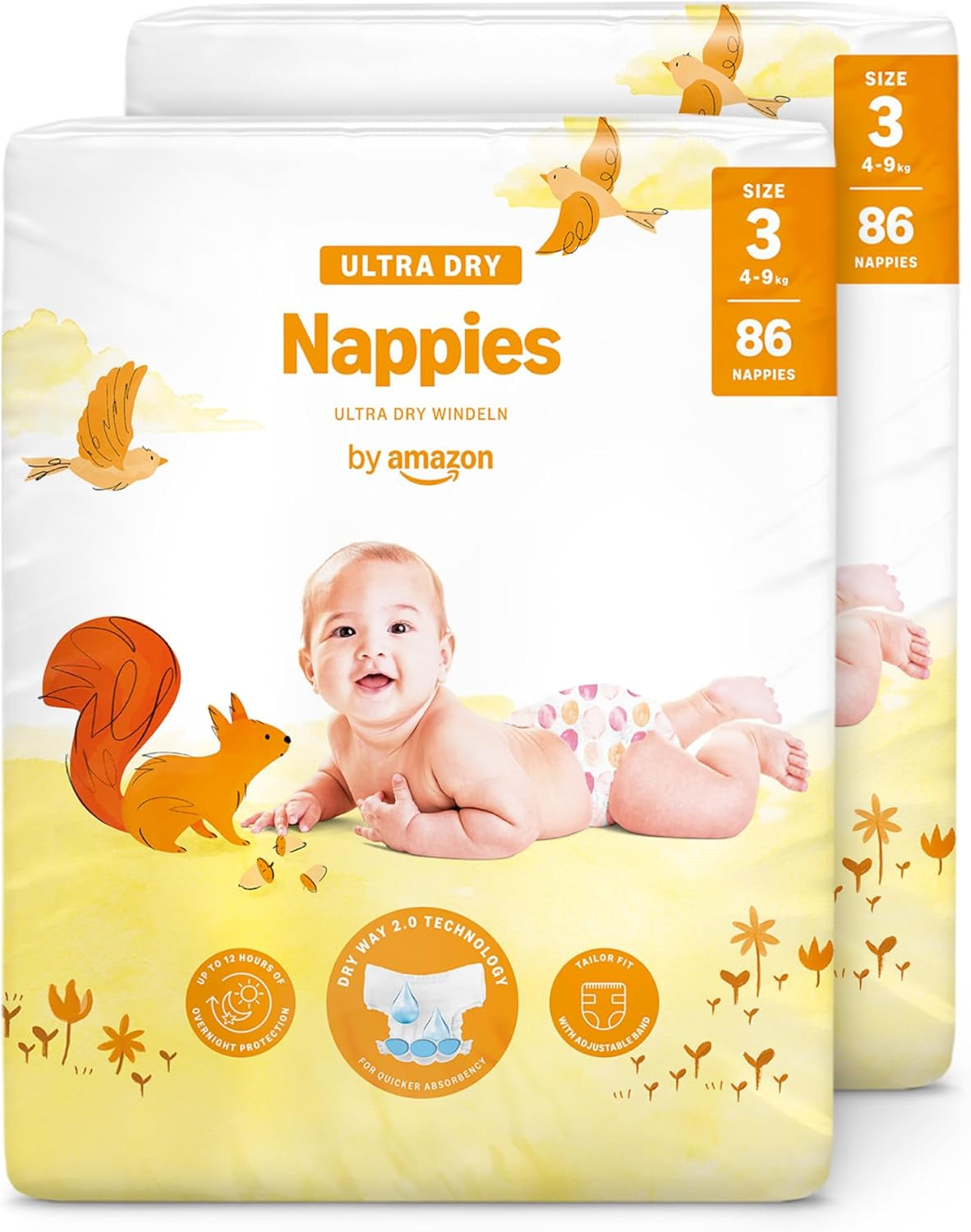 Pannolini Amazon Ultra Dry, taglia 1 (2-5 kg) - Scatola mensile, bianco, 96 pezzi (2 confezioni da 48) (ex marchio Mama Bear, prodotto identico)