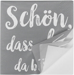 Șervețele de cocktail HEKU 'Schön Dass Du Da Bist', 3 straturi, 25X25Cm, 150 bucăți I Design elegant I Ideal pentru sărbători I Practic ambalate