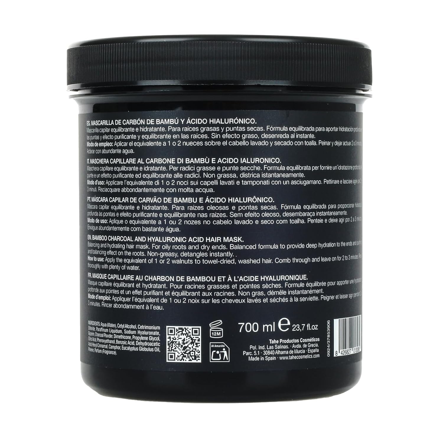 Thader Pharma Mască de păr echilibrantă cu cărbune de bambus și acid hialuronic - Ideal pentru rădăcini grase și vârfuri uscate, 700 ml Masca de par Naty Shop