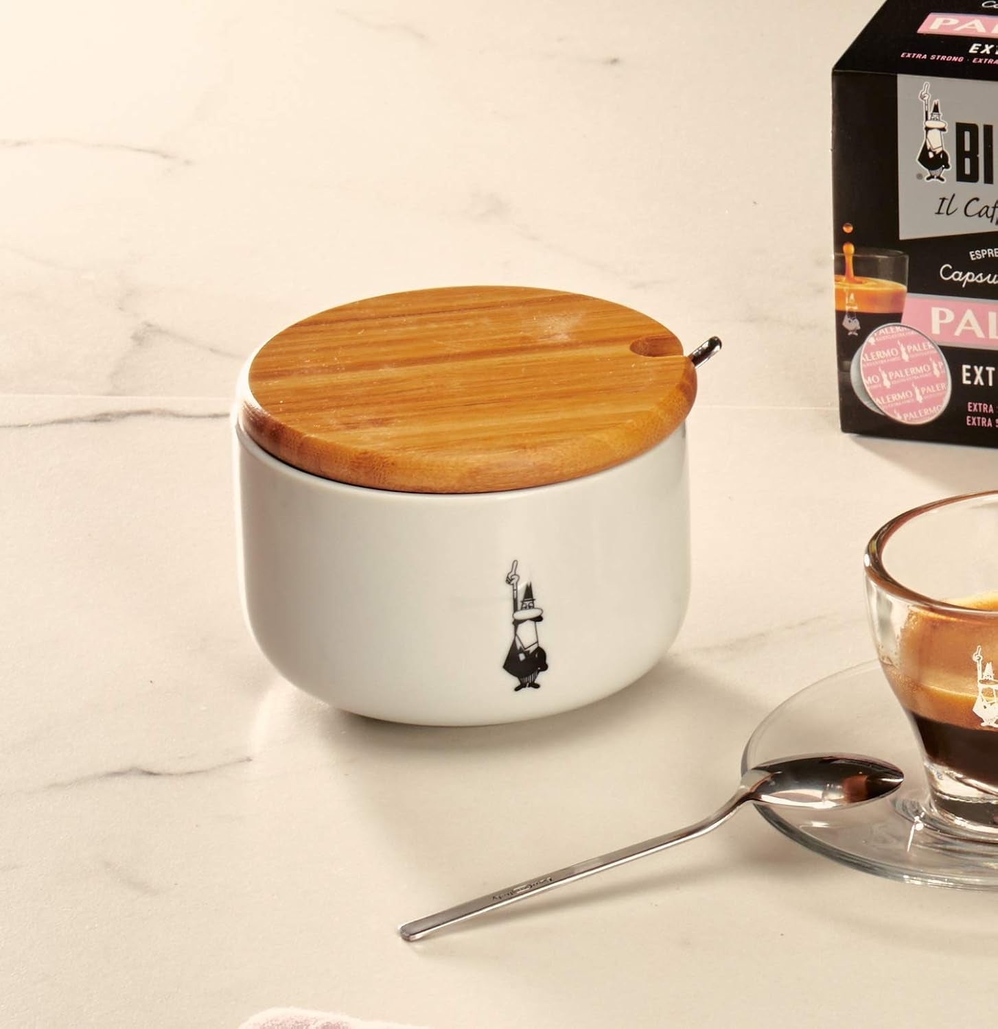 Y0TZ102 Zuccheriera (cu Coperchio Bamboo), Porcellana, Alb