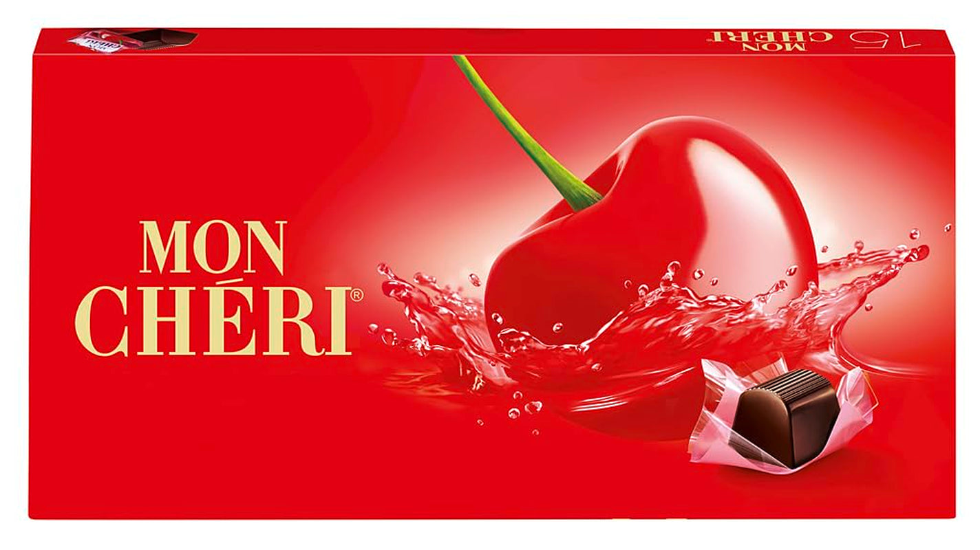 Ferrero Mon Chéri - Cioccolato Croccante, Liquore Fruttato e Una Ciliegia Aromatica - Regalo di Cioccolato di San Valentino per Lui e per Lei - 1 Confezione da 15 Cioccolatini Singoli
