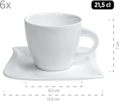 Verso de Mäser, seria La Musica, serviciu de cafea cu 18 piese, set de veselă din porțelan pentru 6 persoane, 921172, alb