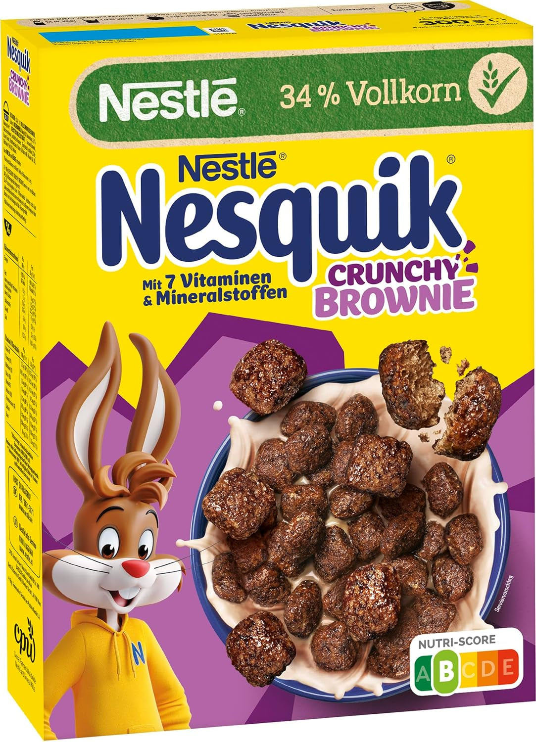 Nestlé NESQUIK Crunchy Brownie, cereali da colazione croccanti con gocce di cioccolato e una forma innovativa per croccanti extra, confezione da 7 (7 x 300 g)