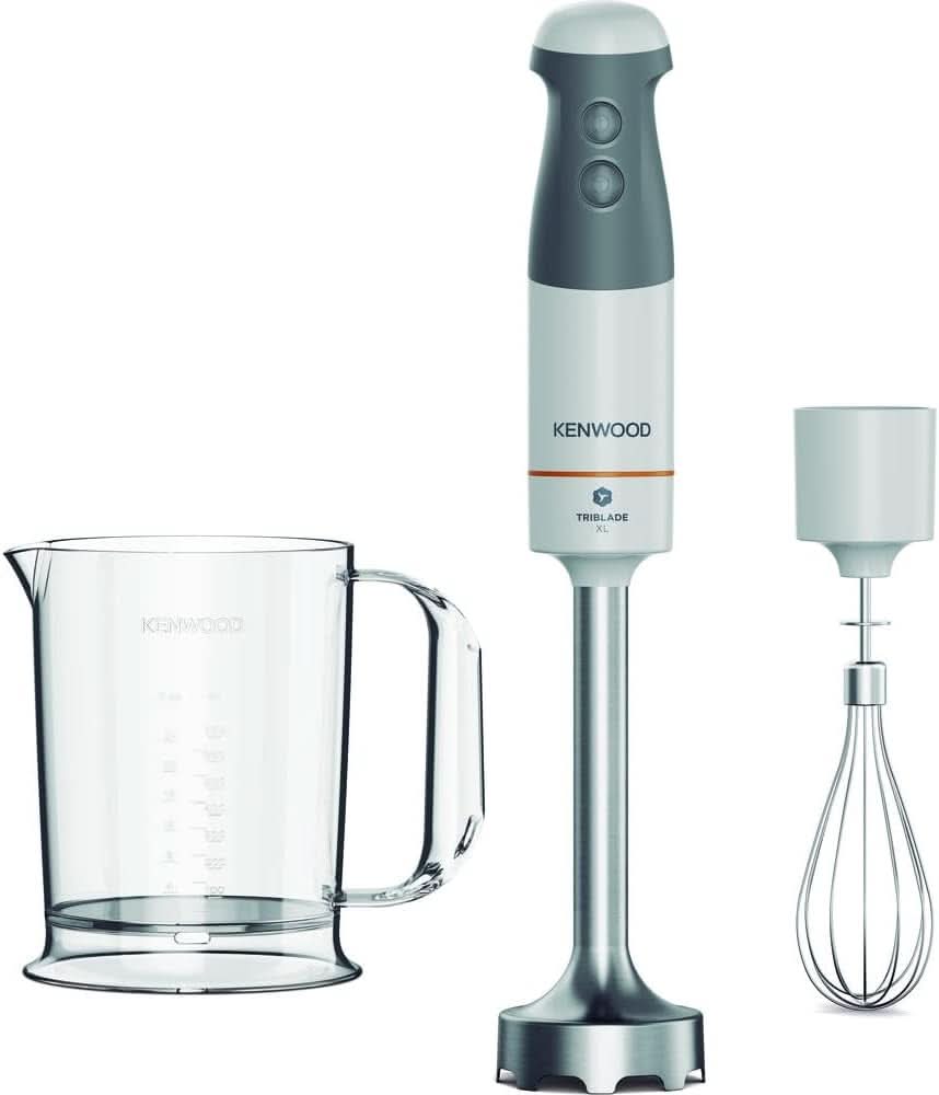 Kenwood Triblade XL Pro Stabmixer HBM80.322BK, 1200W, velocità variabile, Edelstahl(Pürierfuß), Schneebesen, Emulgieraufsatz, 500Ml Zerkleiner, 700 & 250Ml Becher, Spülmaschinenfeste Teile Bucatarie Naty Shop Bianco/Grau 2 Hbm40.002Wh