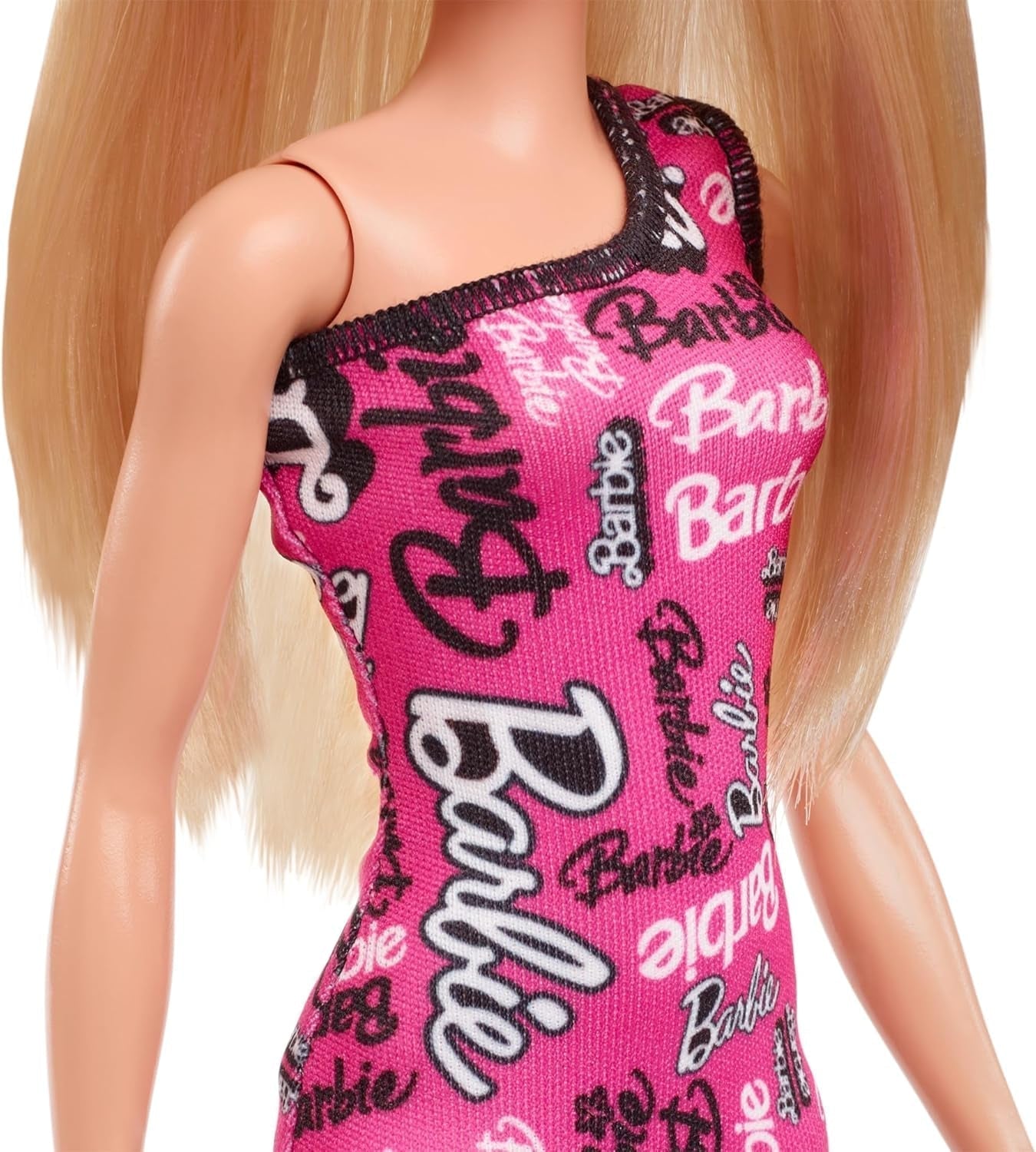Barbie Fashion Doll con capelli biondi lisci, vestito elasticizzato monospalla rosa e scarpe con logo stampato HRH07 Naty Shop Dolls