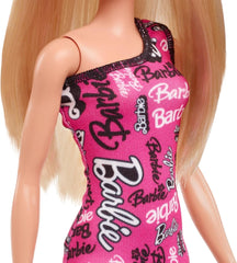 Barbie Fashion Doll con capelli biondi lisci, vestito elasticizzato monospalla rosa e scarpe con logo stampato HRH07 Naty Shop Dolls