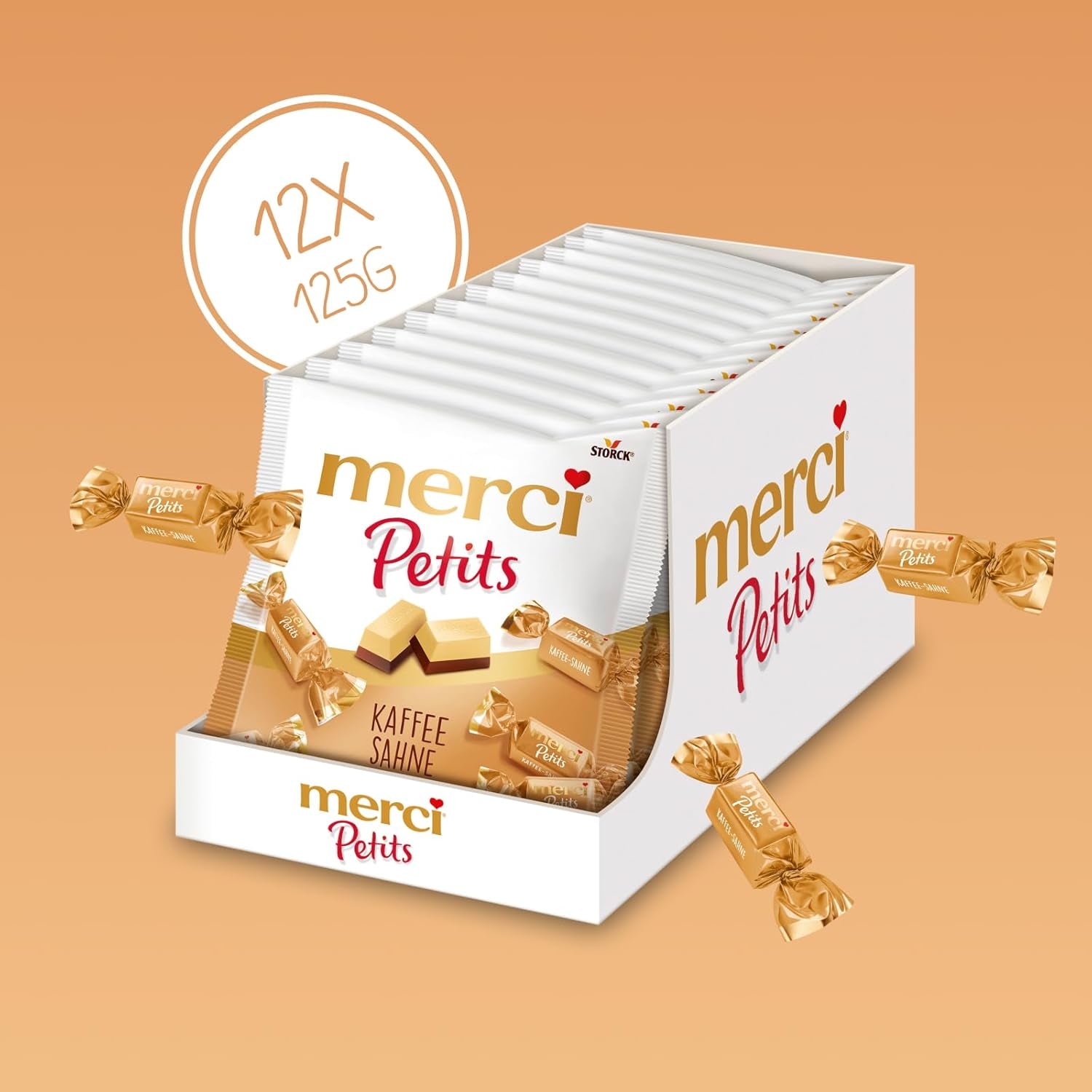 Merci Petits Coffee Cream - 12 x 125g - Piccole Praline di Cioccolato Bianco su Finissimo Cioccolato con Crema al Caffè - Praline di Cioccolato Confezionate Singolarmente