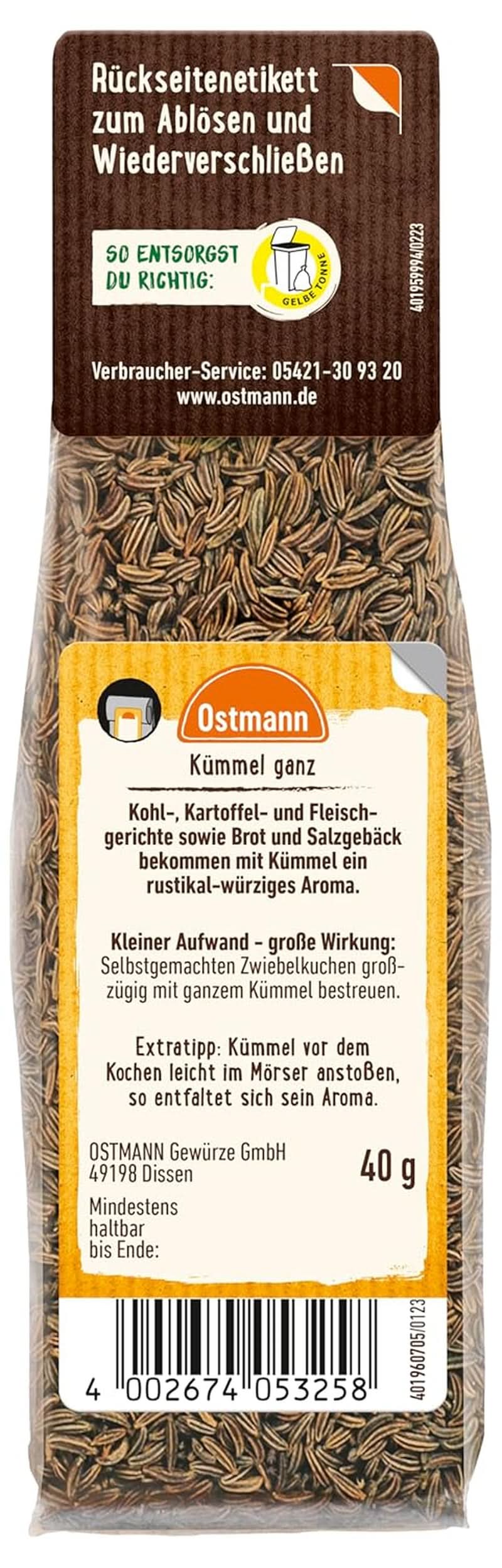 Ostmann - Cumino intero, per aromatizzare pane e pasticceria, 40 grammi Condimente Naty Shop