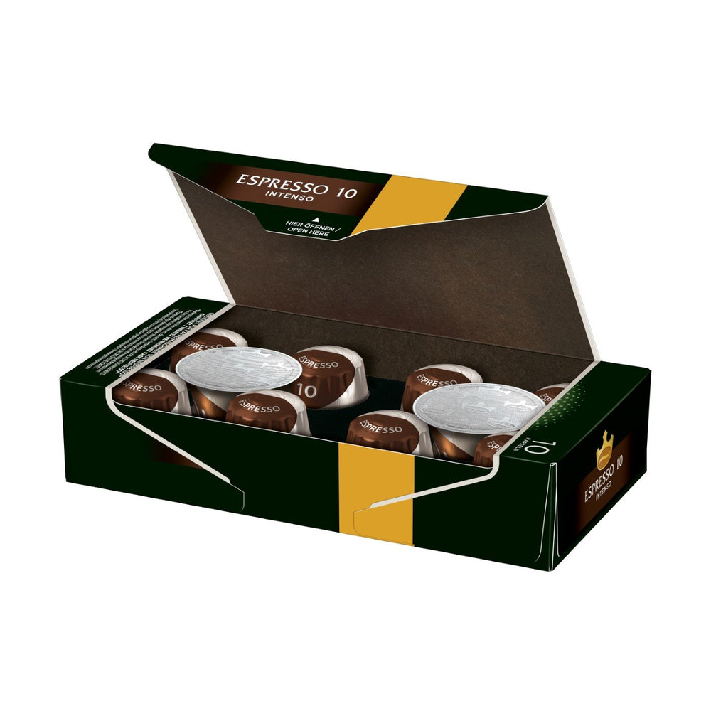 Jacobs Kapseln Lungo Intenso, Intensität 8 & Kapseln Espresso Intenso, Intensität 10,100 Nespresso®* kompatible Kaffeekapseln, 10er Pack, 10 x 10 Getränke